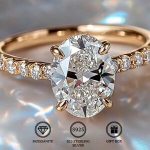 Classic Oval Solitaire Engagement Ring in 18k Gold Plated with Moissanite Stone
